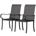 Set of 2 Outdoor Wicker Dining Chairs with Armrest, Steel Frame, High Back and Deep Seating, Brown
