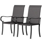 Set of 2 Outdoor Wicker Dining Chairs with Armrest, Steel Frame, High Back and Deep Seating, Brown