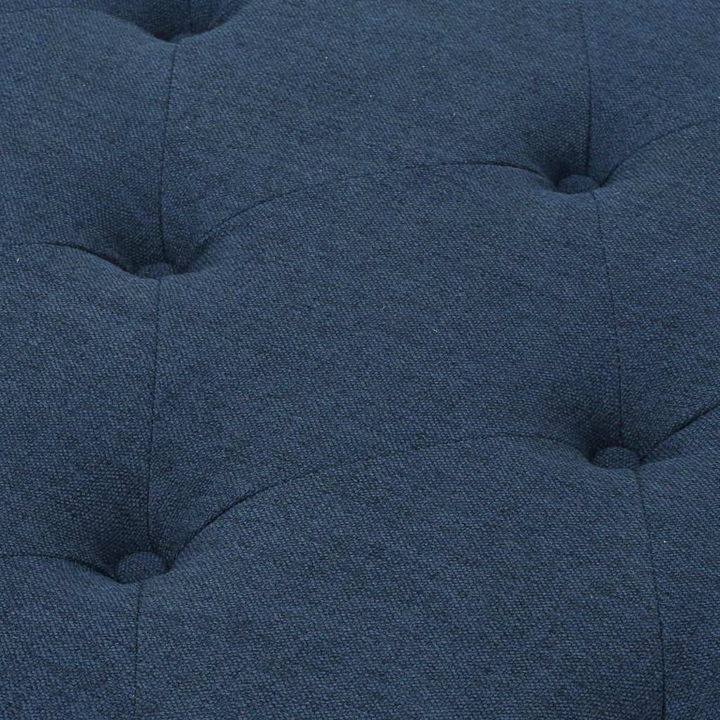 Tufted Ottoman with Upholstered Polyester Blend, Button Tufting, Turned Feet, 40.5" x 40.5" x 16.9", Navy Blue