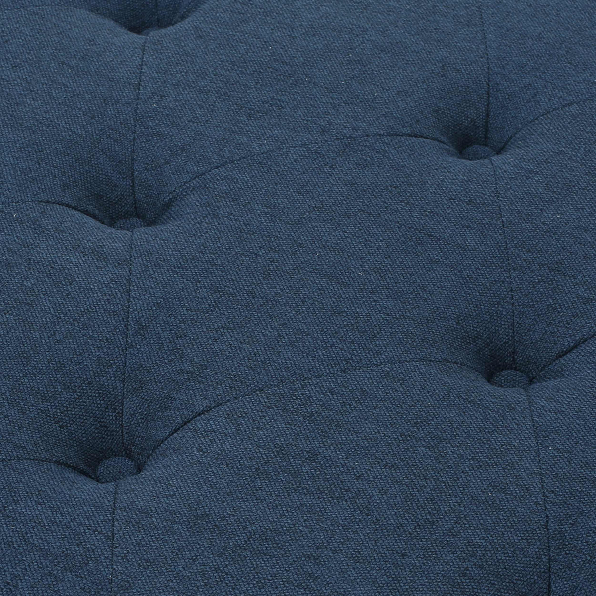 Tufted Ottoman with Upholstered Polyester Blend, Button Tufting, Turned Feet, 40.5" x 40.5" x 16.9", Navy Blue