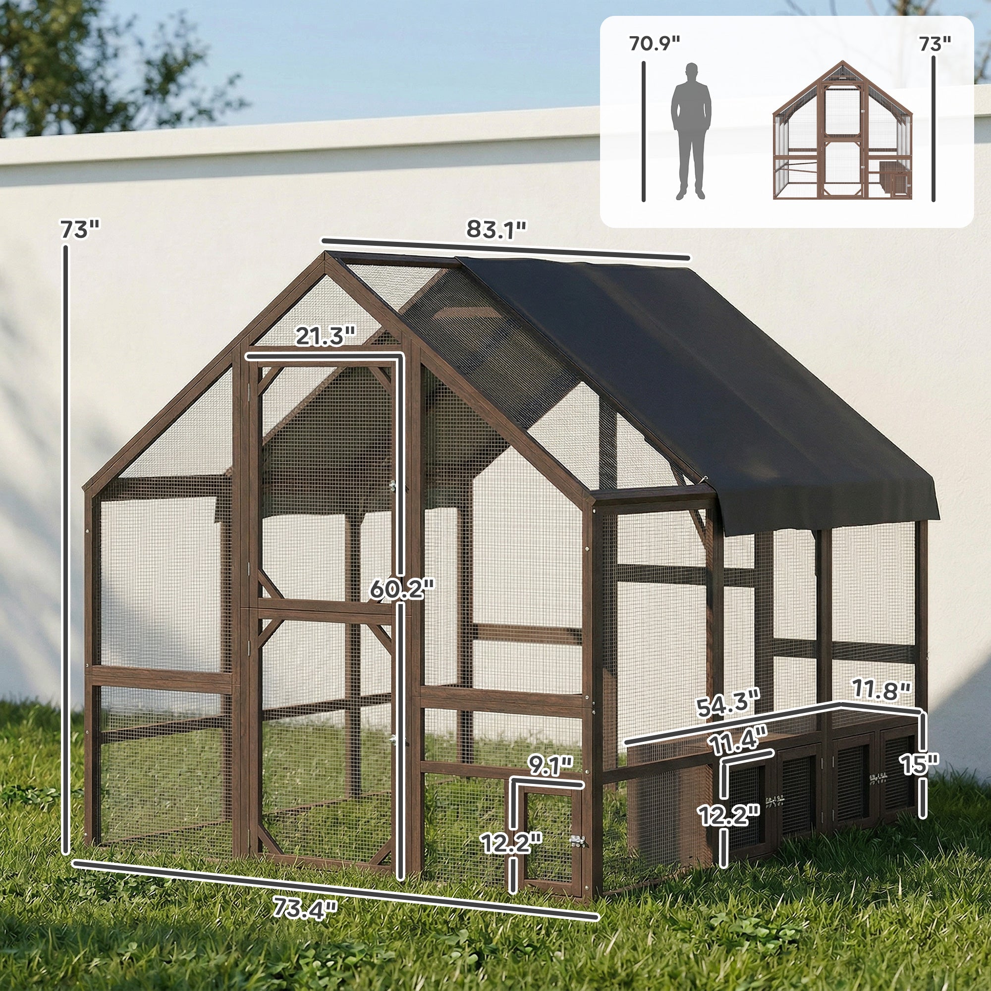 Large Wooden Chicken Coop for 8-10 Hens, Walk-in Chicken Run with Waterproof Cover, Nesting Boxes and Perches