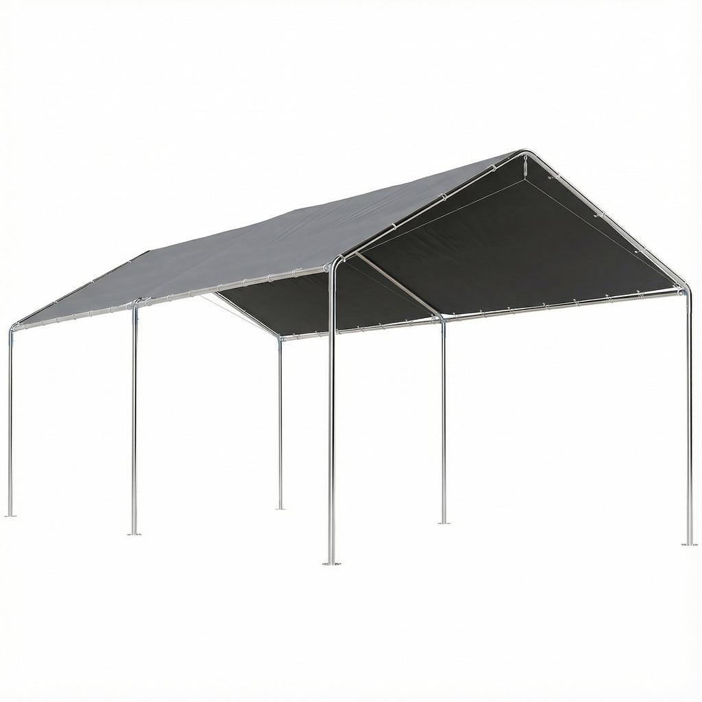 9.6' x 19.5' Carport Heavy Duty Galvanized Car Canopy w/ Included Anchor Kit, 3 Reinforced Steel Cables, Gray
