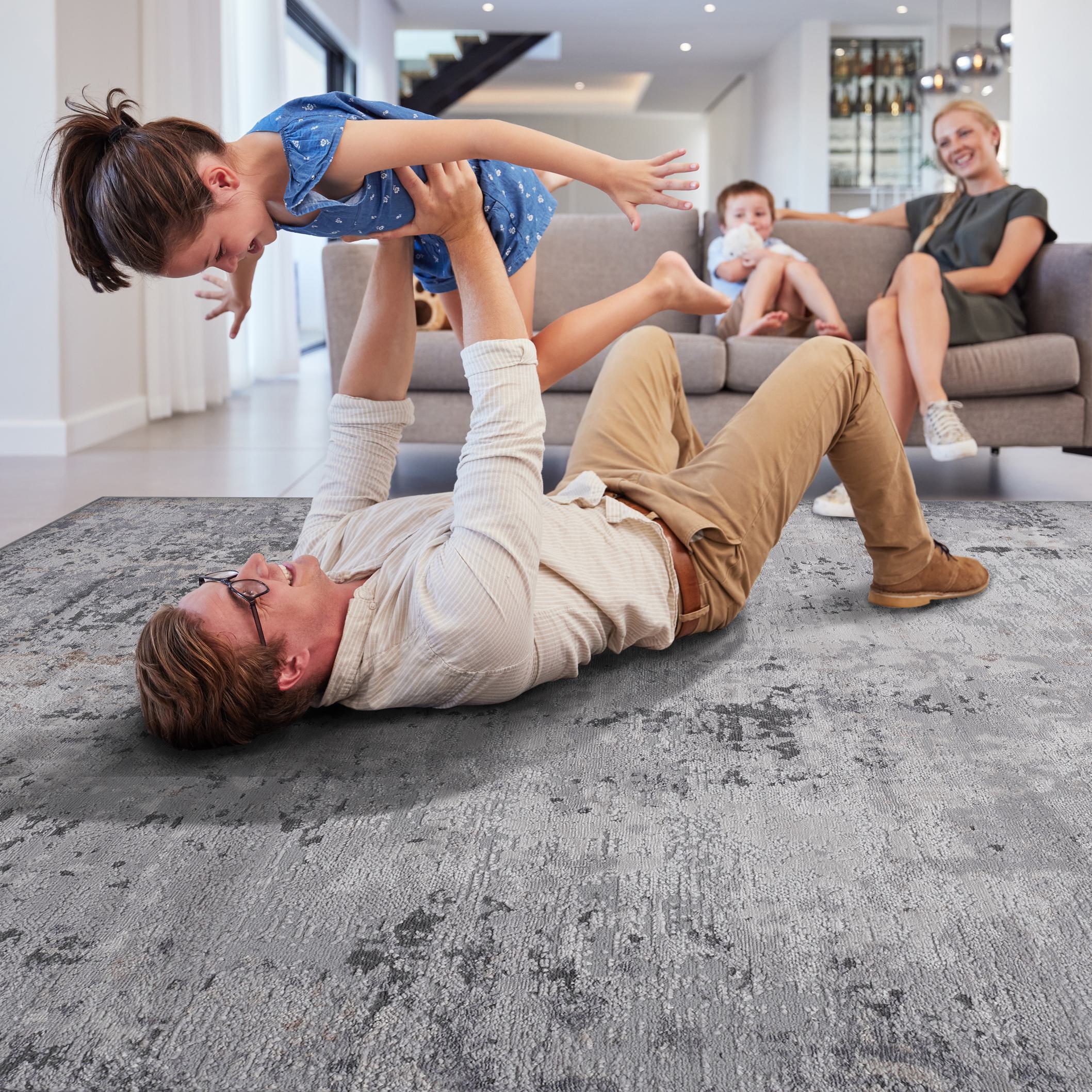 Naar 8x10 Abstract Stain-Resistant Area Rug with Non-Shedding Design, Kid and Pet-Friendly Carpet, 120" L x 93" W x 0.35" H, Ivory+Taupe