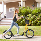 Youth Scooter, Kick Scooter with Adjustable Handlebars, Double Brakes, 16" Inflatable Rubber Tires, Basket, Cupholder, Orange