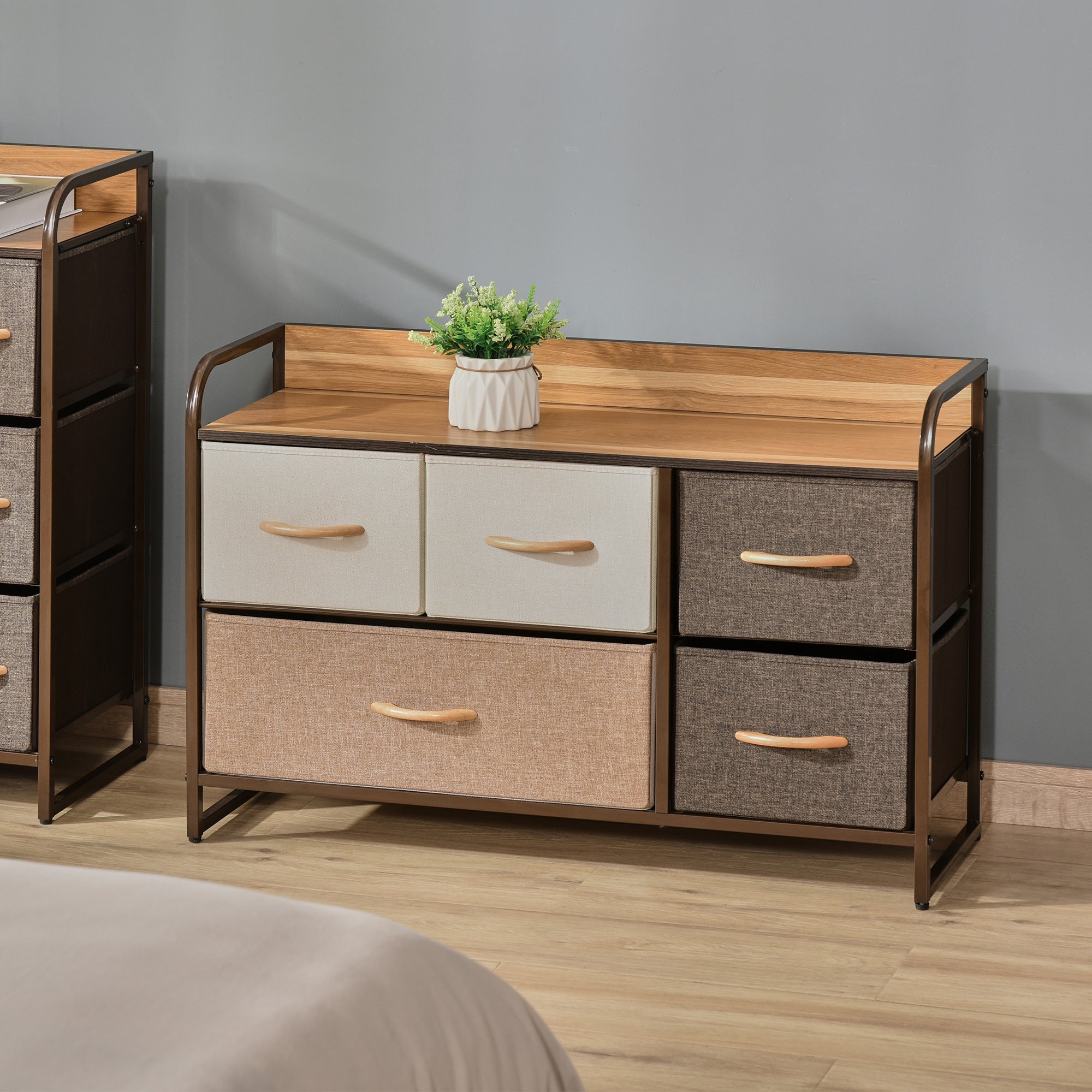 5-Drawer Dresser, 2-Tier Storage Tower with Steel Frame for Bedroom, Nursery Room, Multicolored
