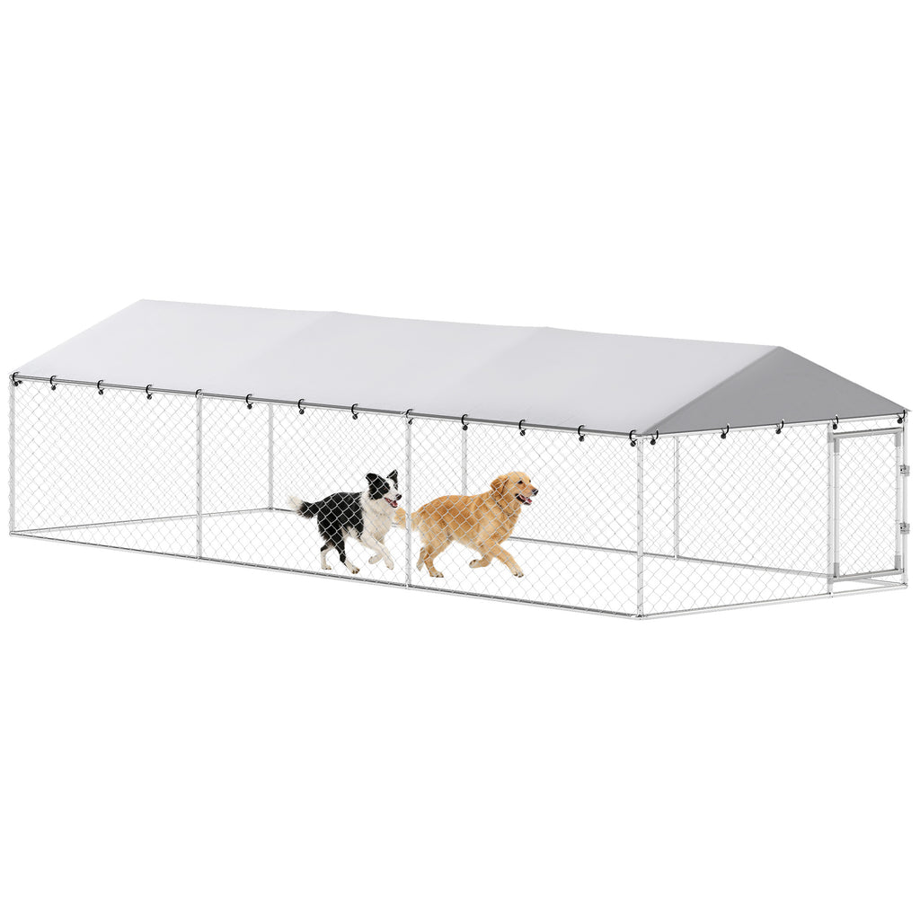 20' x 7.5' x 5' Dog Kennel Outdoor for Large Dogs with Waterproof Roof, Silver