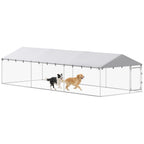 20' x 7.5' x 5' Dog Kennel Outdoor for Large Dogs with Waterproof Roof, Silver