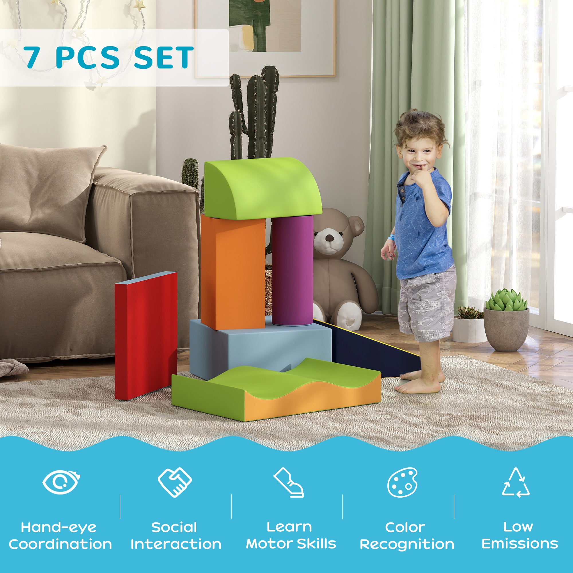 7 Piece Climb and Crawl Activity Play Set Soft for Toddler, Contemporary