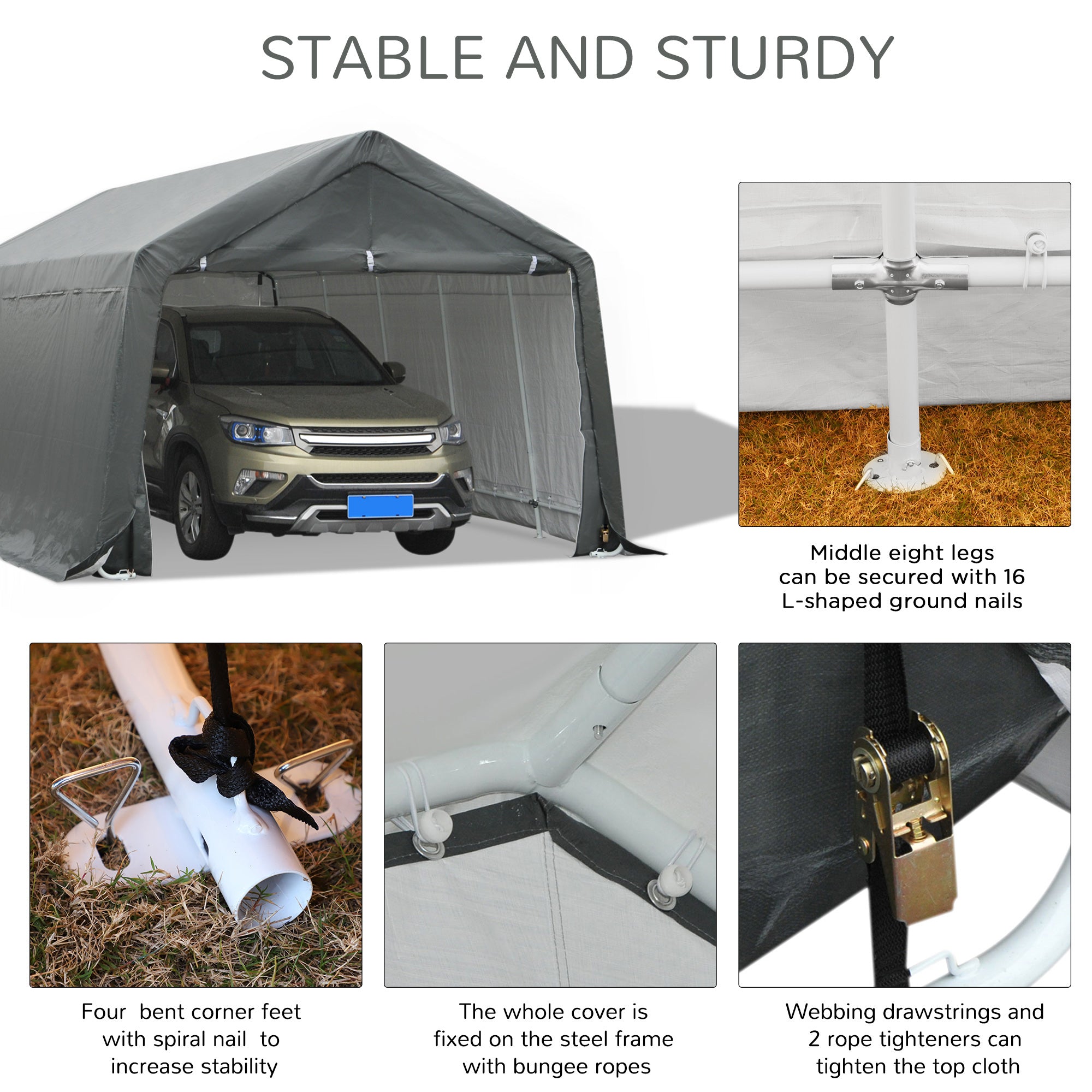 12' x 20' Carport Portable Garage, Heavy Duty Storage Tent, Patio Storage Shelter w/ Anti-UV PE Cover, Gray