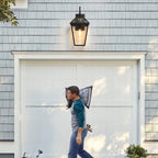21" Outdoor Wall Lantern Light with Weather-Resistant Design, Modern Meta, Clear Glass Sconce, Easy Installation, 12" L x 10" W x 21" H, Black
