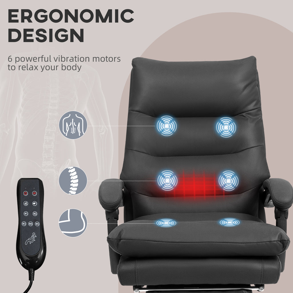 Massage Office Chair with Heat Function, Computer Desk Chair with Footrest Swivel Wheels, Black