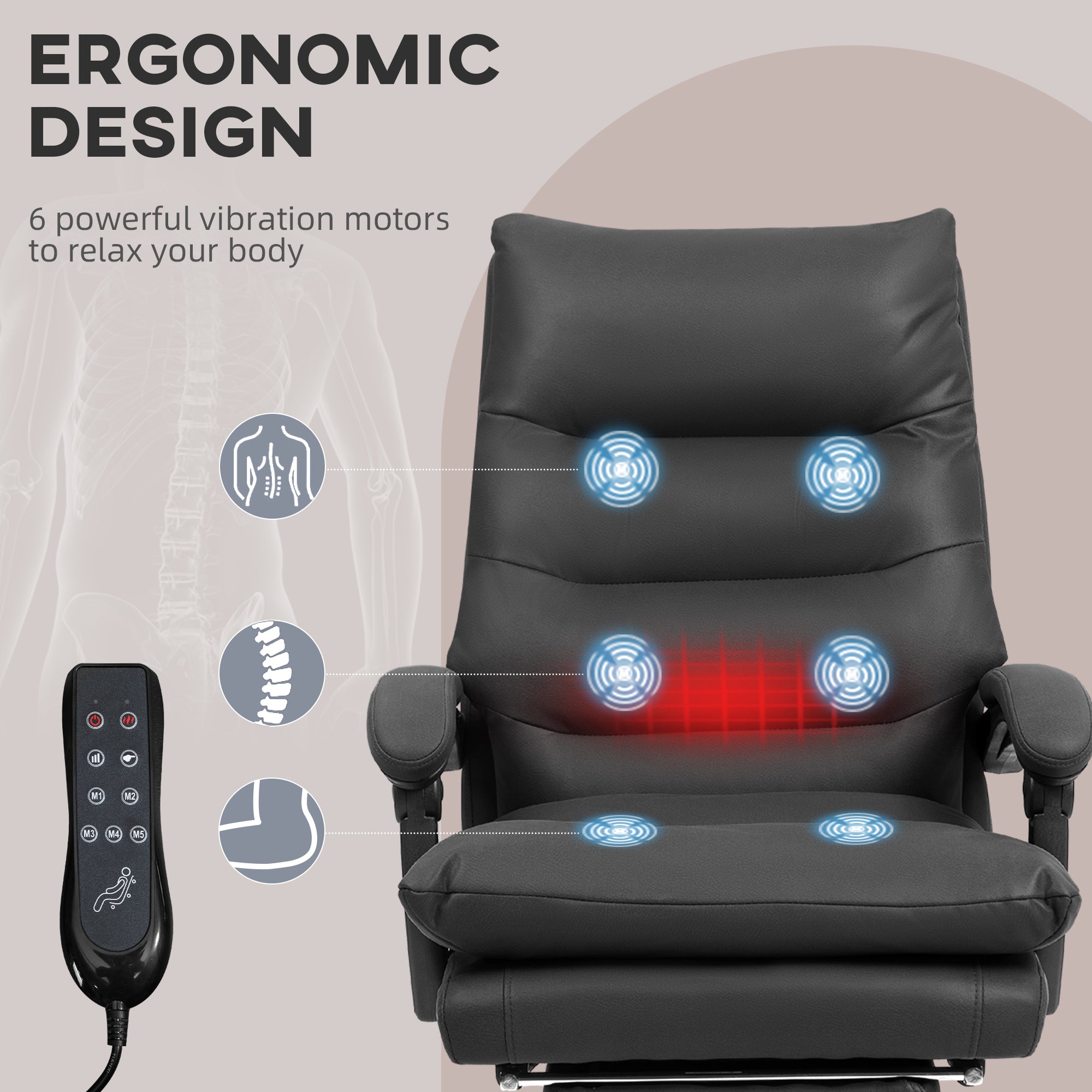 Massage Office Chair with Heat Function, Computer Desk Chair with Footrest Swivel Wheels, Black