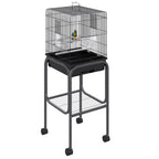 45-inch Metal Indoor Bird Cage, Parrot Cage, Bird Aviary with Detachable Rolling Stand, Storage Basket, and Accessories - Black