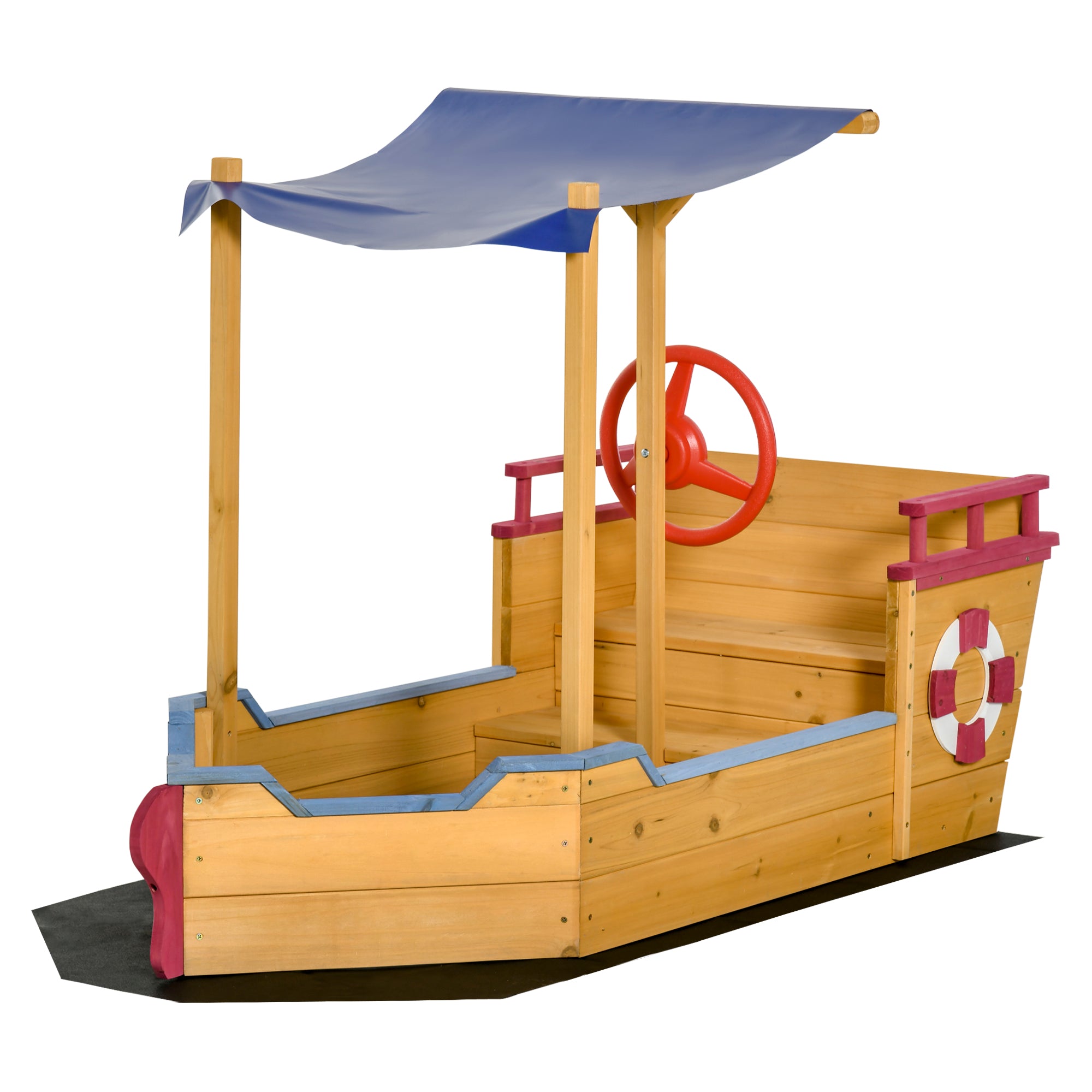 Kids Wooden Sandbox, w/ Canopy Bench Seat Storage Space, Aged 3-8 Years Old