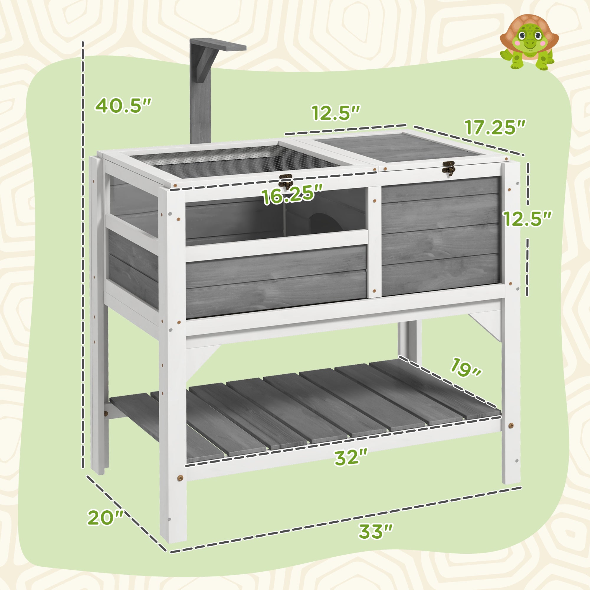 Tortoise Habitat with Shelf Storage Tortoise Gift Accessory with Weather Protection for Indoor, Light Gray
