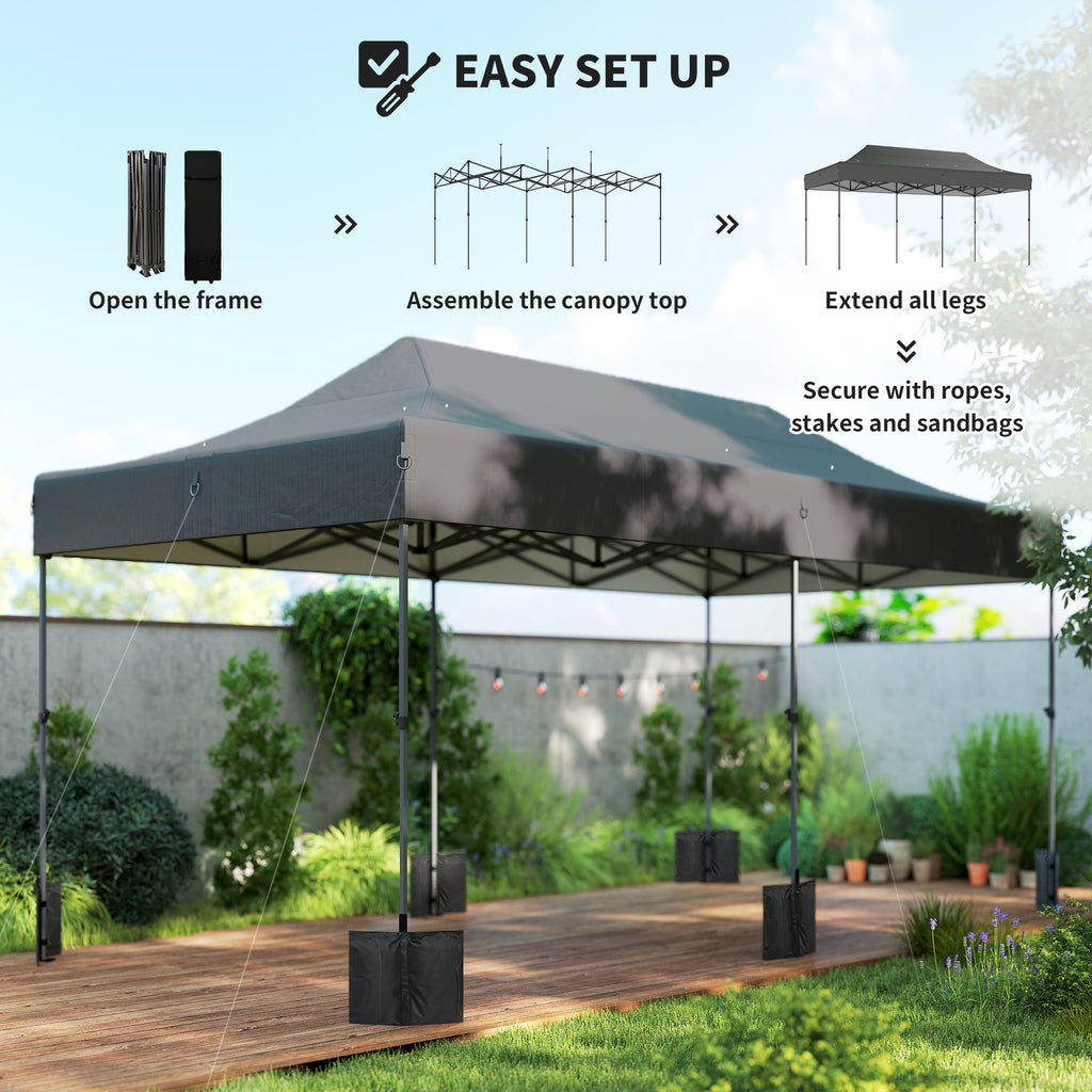 10 x 20 ft Pop Up Canopy Tent, Heavy Duty UPF50+ Outdoor Portable Instant Canopy Shelter with Wheeled Bag, Dark Gray