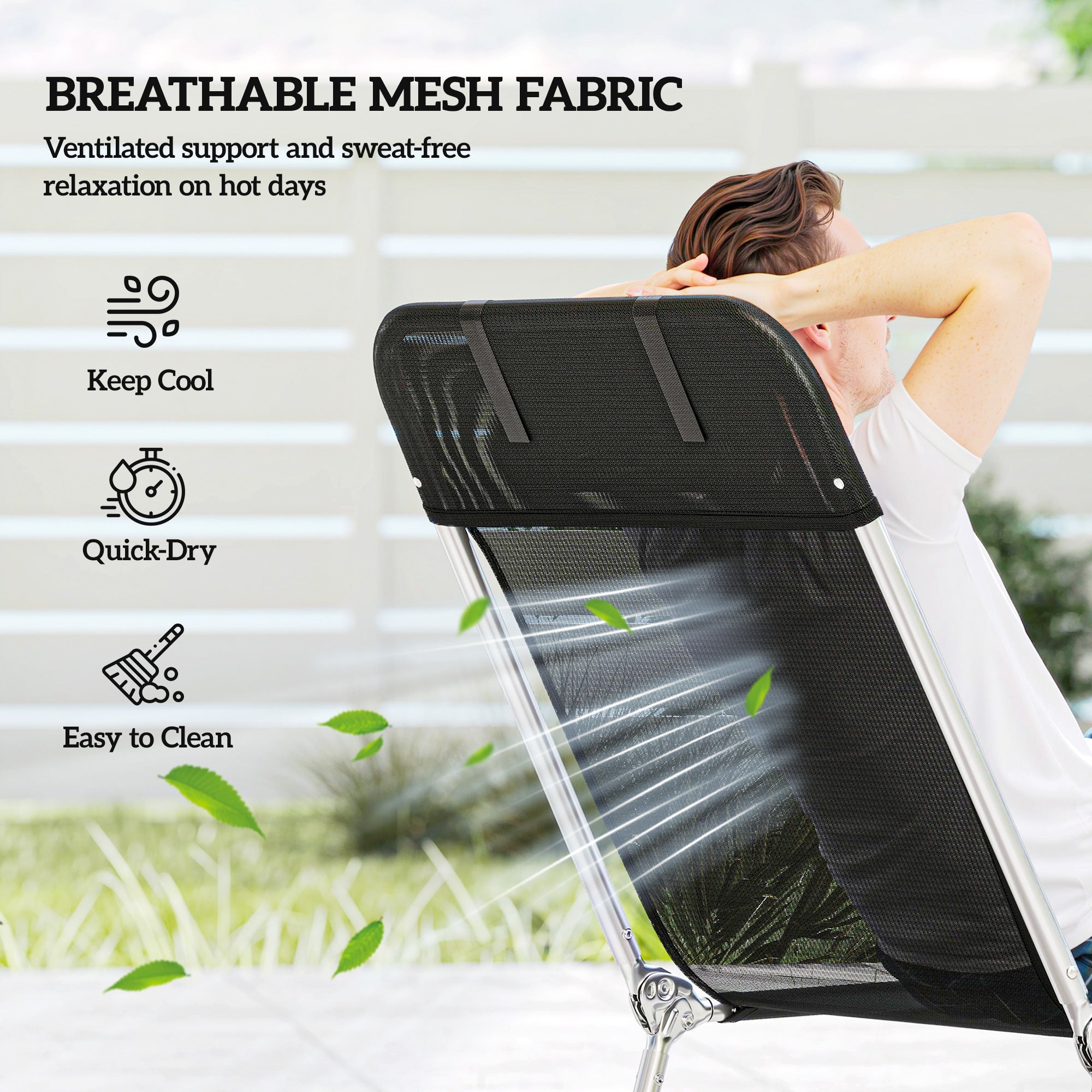 Folding Chaise Lounge Chair, Portable Tanning Chair with Adjustable Backrest, Pillow for Beach Poolside Patio, Black