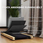 2.5HP Walking Pad, Wood Under Desk Treadmill with Remote Control, Transport Wheels and LED Display for Home Gym Office