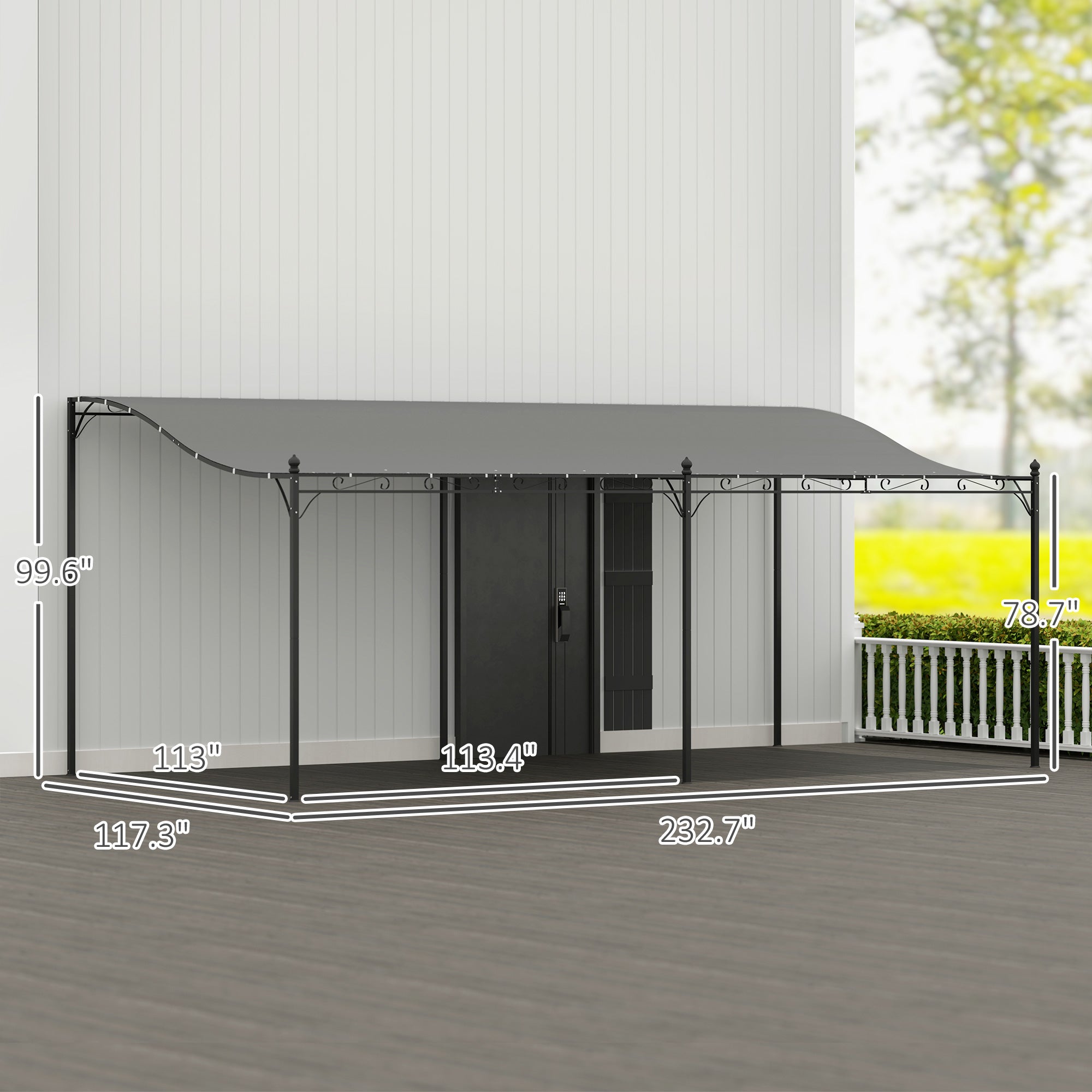 10' x 20' Wall-Mounted Outdoor Pergola Canopy, Metal Patio Canopy with Drainage Holes for Backyard Garden, Dark Gray