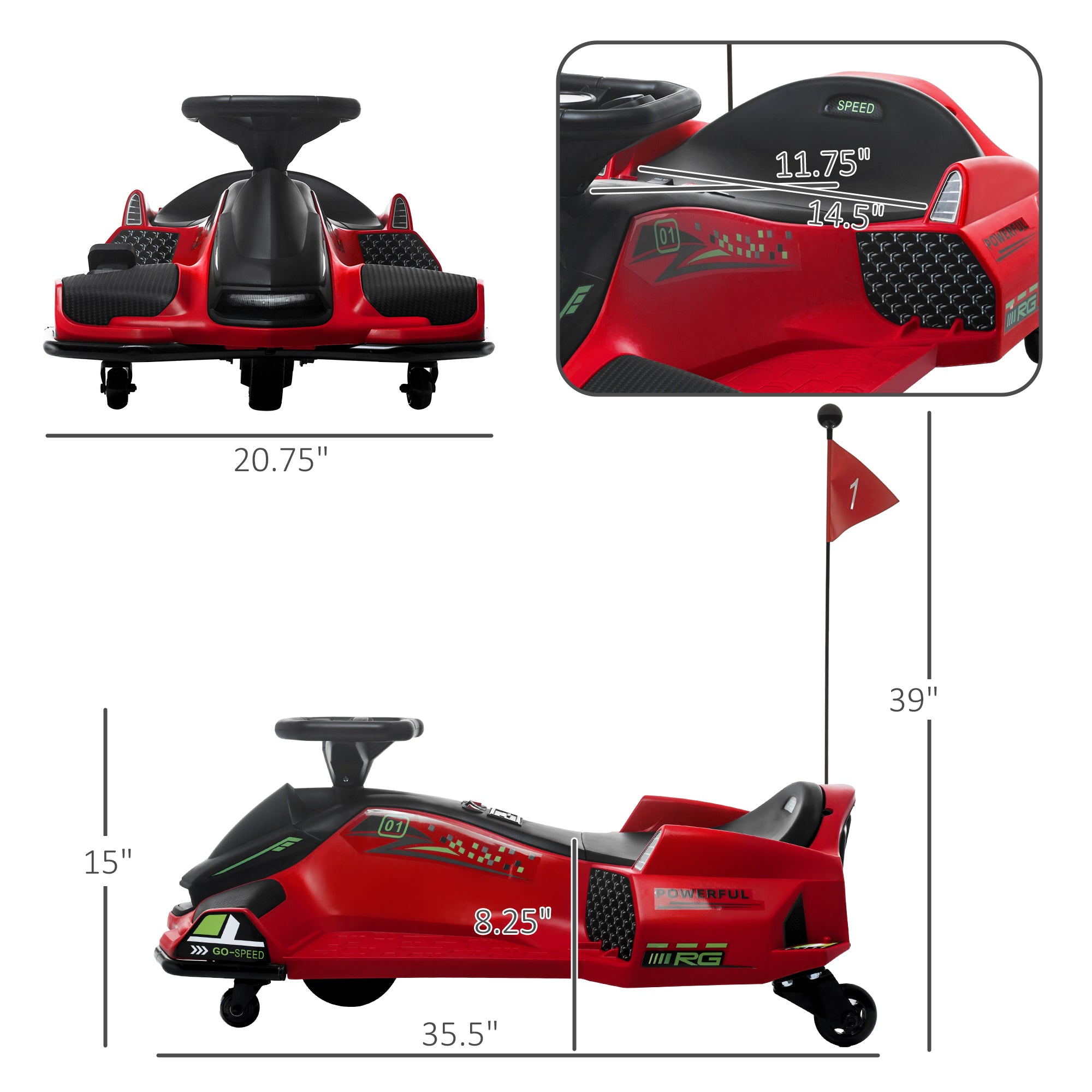 12V Electric Drifting Go Kart w/ Slow Start, Music, Lights, Red
