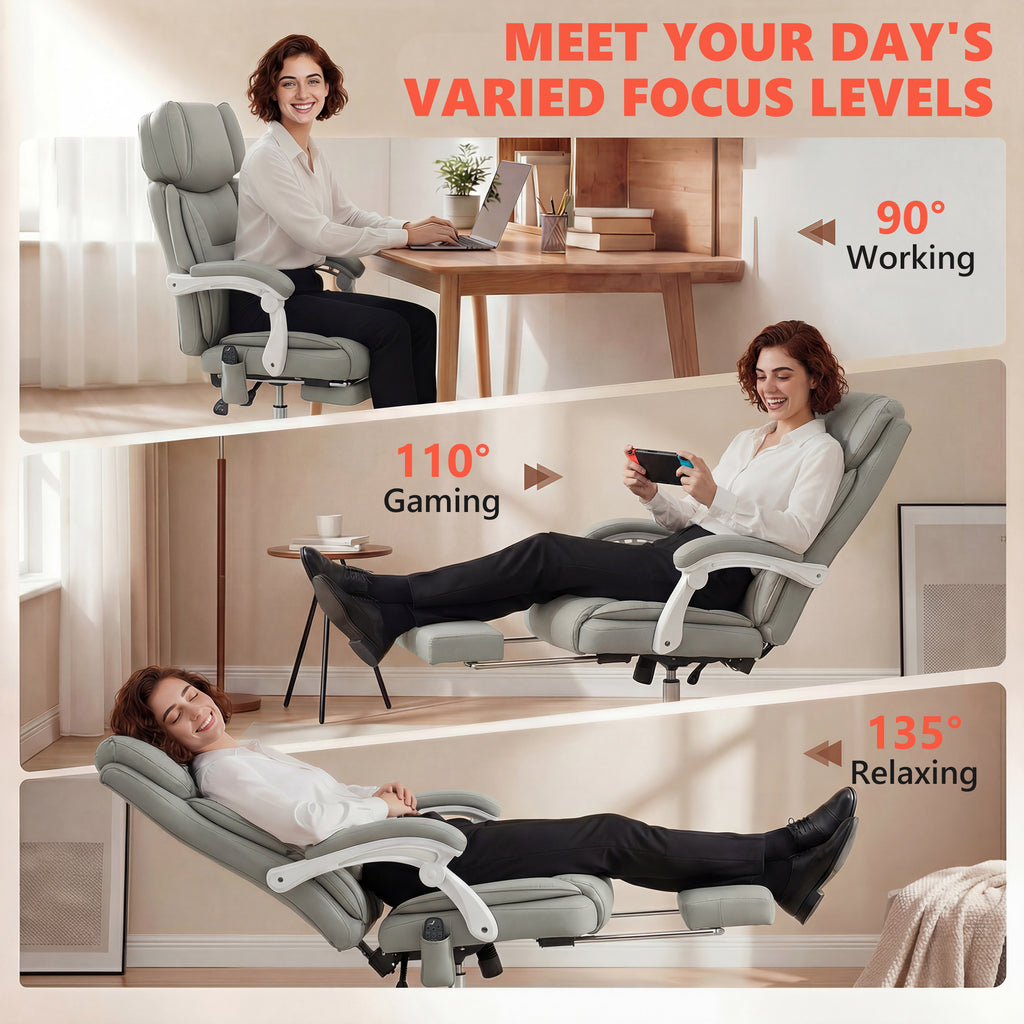 High Back Vibration Massage Office Chair Heated Reclining Computer Chair w/ Footrest, Swivel Wheels, Remote, Light Gray