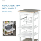 Mobile Kitchen Cart, Rolling Kitchen Island with Storage, Utility Cart with Wire Fruit Baskets, Trays and Drawer, White