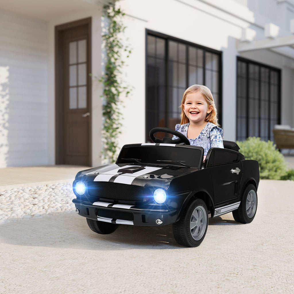 Licensed Shelby GT 350 Kids Ride On Car with Remote Control, Adjustable Speed, MP3, Smooth Start, LED Lights, Black
