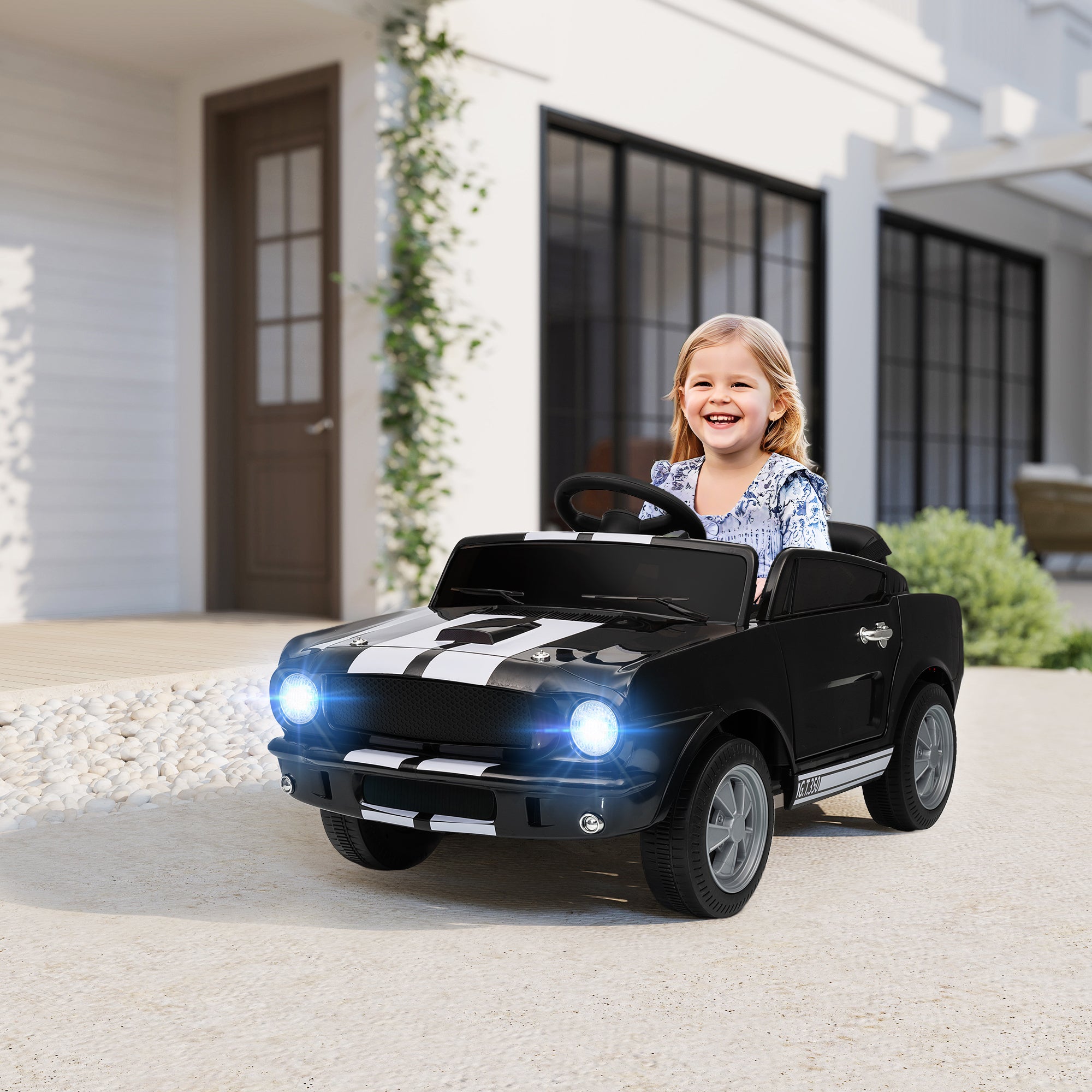 Licensed Shelby GT 350 Kids Ride On Car with Remote Control, Adjustable Speed, MP3, Smooth Start, LED Lights, Black