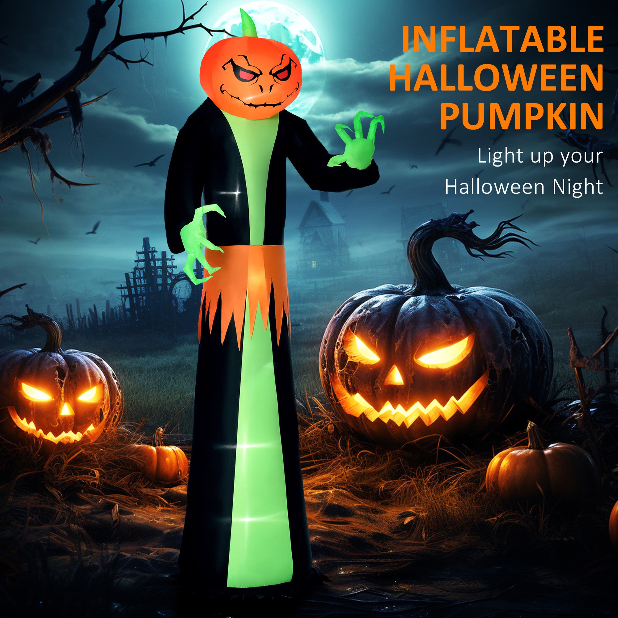9' Halloween Inflatables Outdoor Decorations Pumpkin Head Ghost, Blow Up LED Yard Decor for Garden, Lawn, Party, Holiday, Waterproof