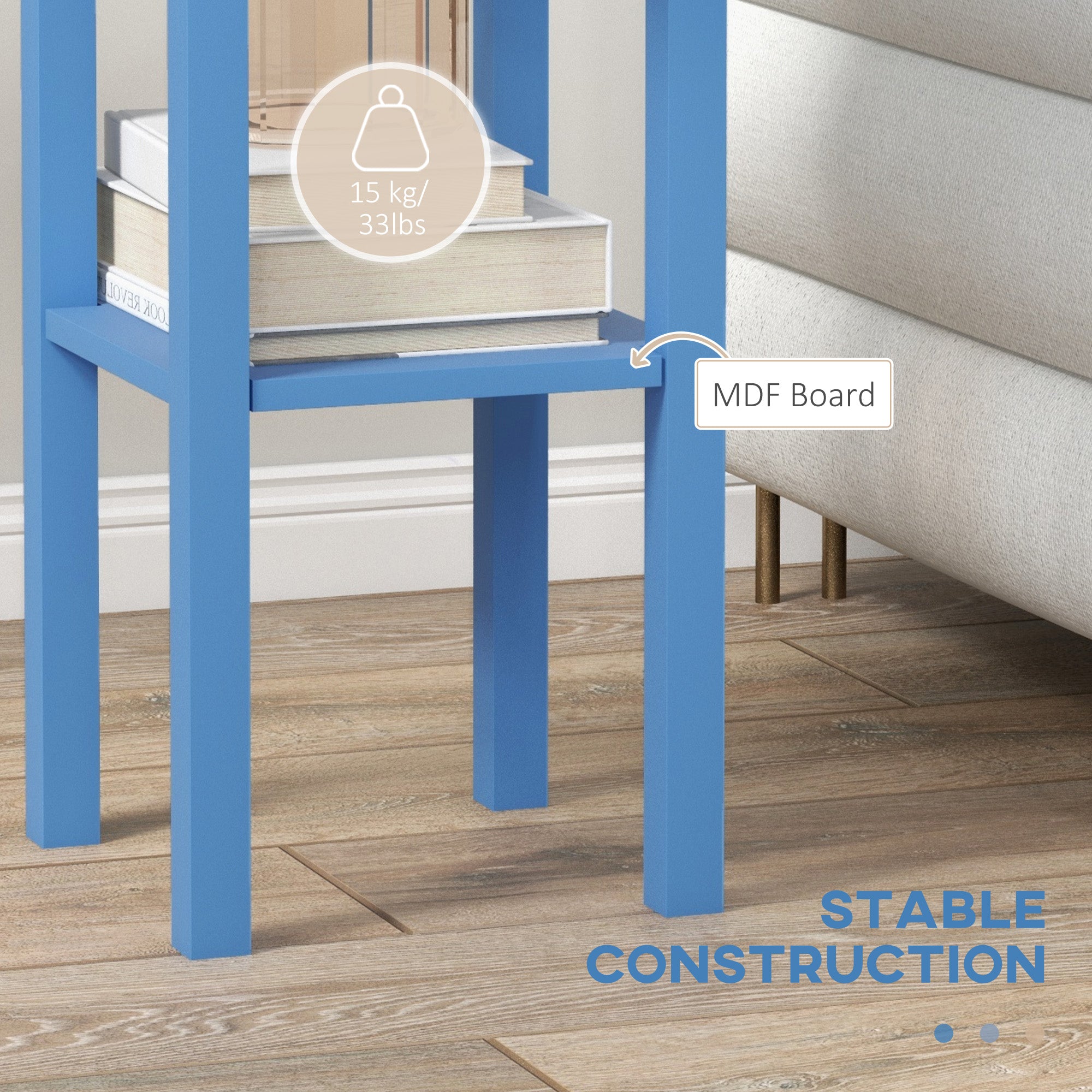 2-Tier Side Table with Drawer and Shelf, End Table for Living Room and Hallway, Light Blue