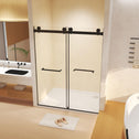 Frameless Double Sliding Shower Door with Silent Rollers, Bathroom Door with Square Tube Track, 60" L x 0.5" W x 74" H, Matte Black