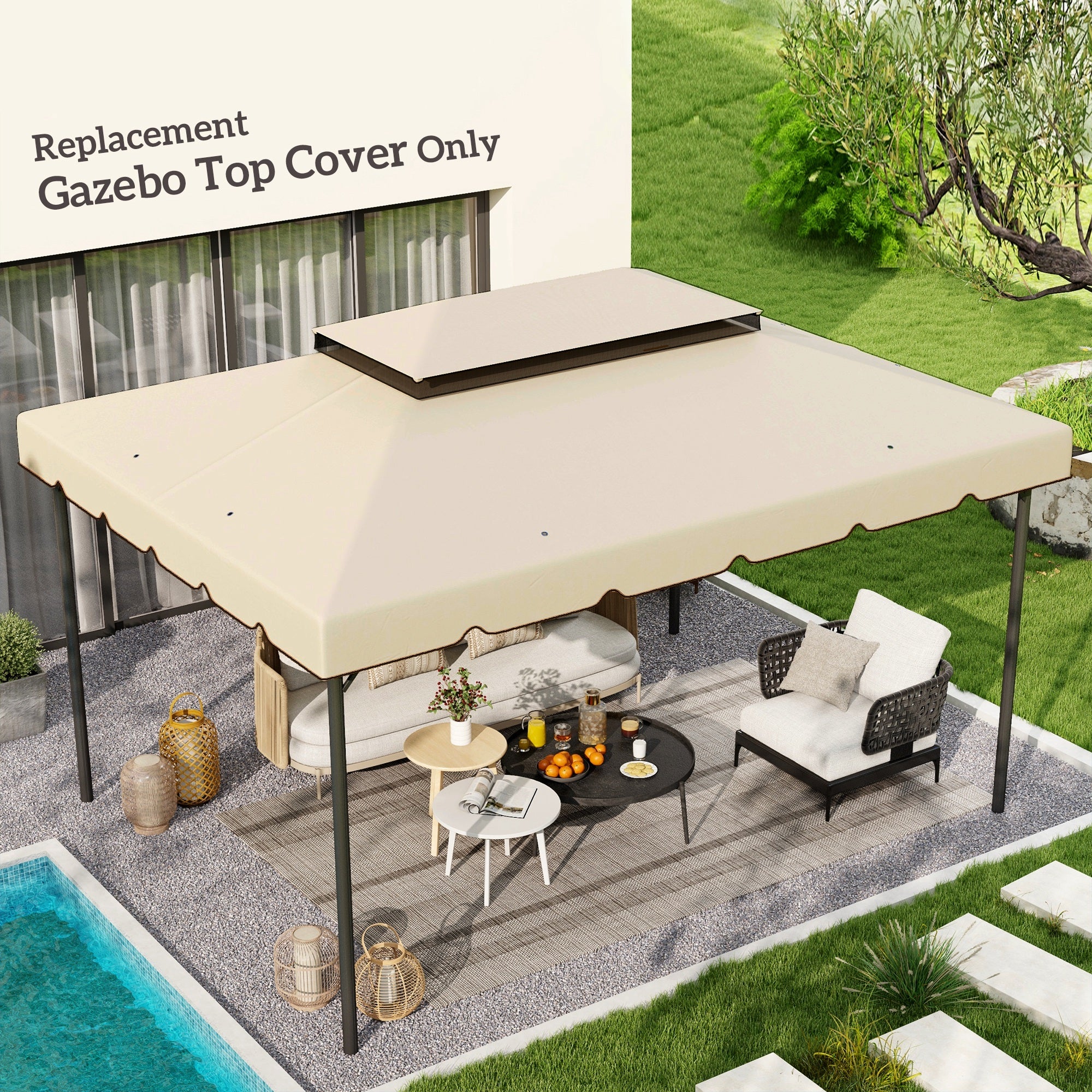 Model 84C-101 or 84C-144 13' x 10' Gazebo Replacement Canopy, Gazebo Top with Double Vented Roof (TOP ONLY), White