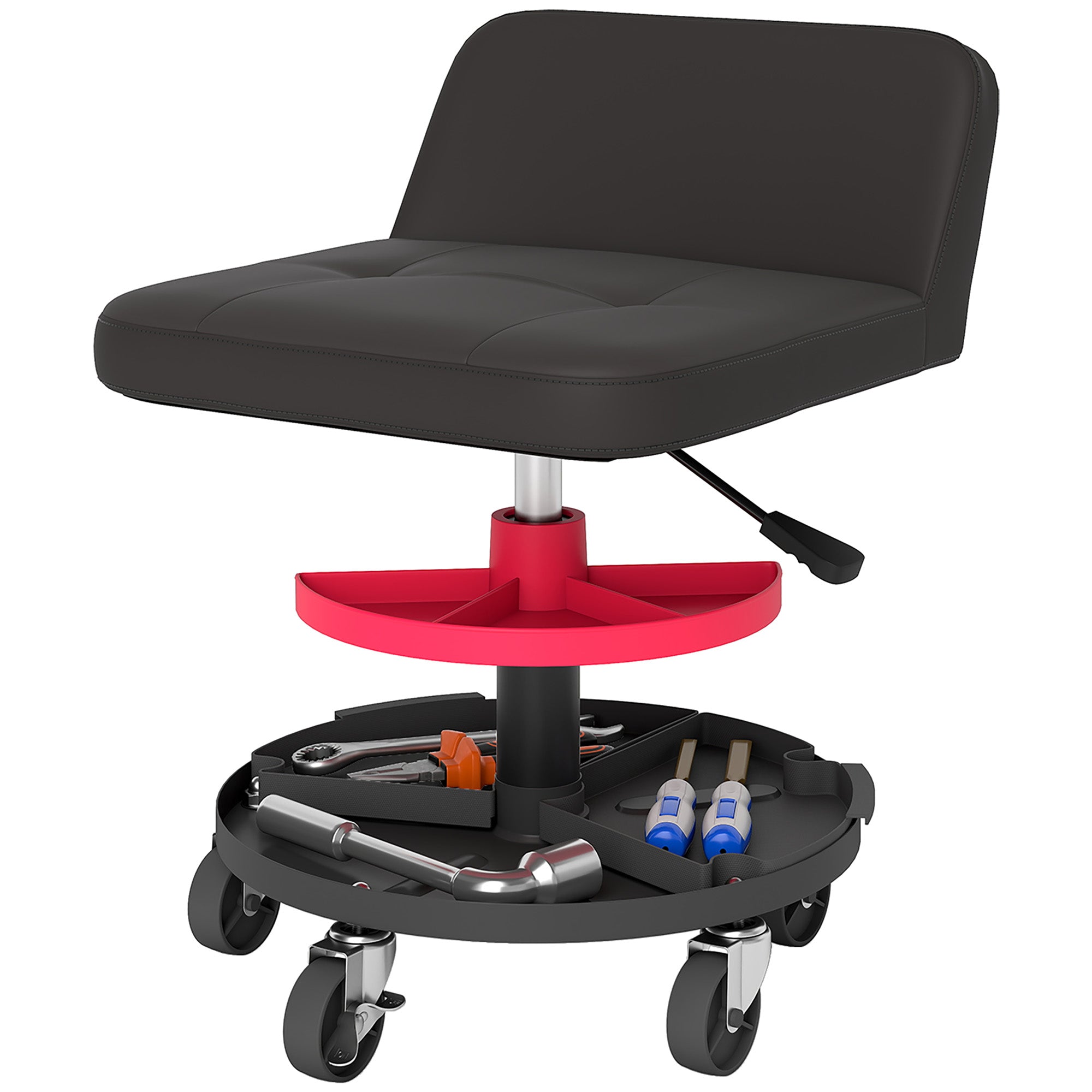 Rolling Creeper Garage Stool, 300 LBS Capacity Mechanic Stool with 360° Wheels, Tool Tray, Adjustable Height, Black
