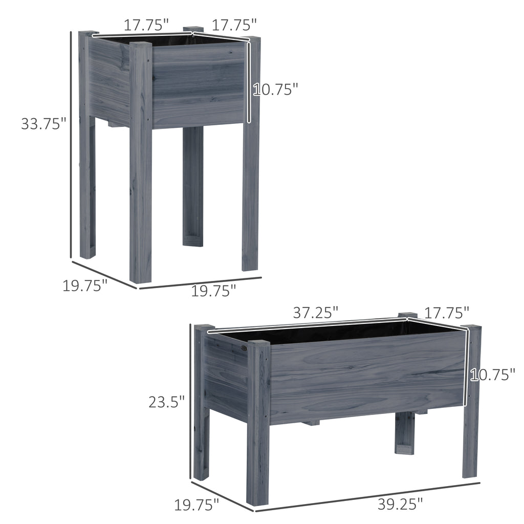 Raised Garden Bed Set of 3, Wooden Elevated Planter Box with Legs and Bed Liner, for Backyard and Patio to Grow Vegetables, Herbs, and Flowers, Gray