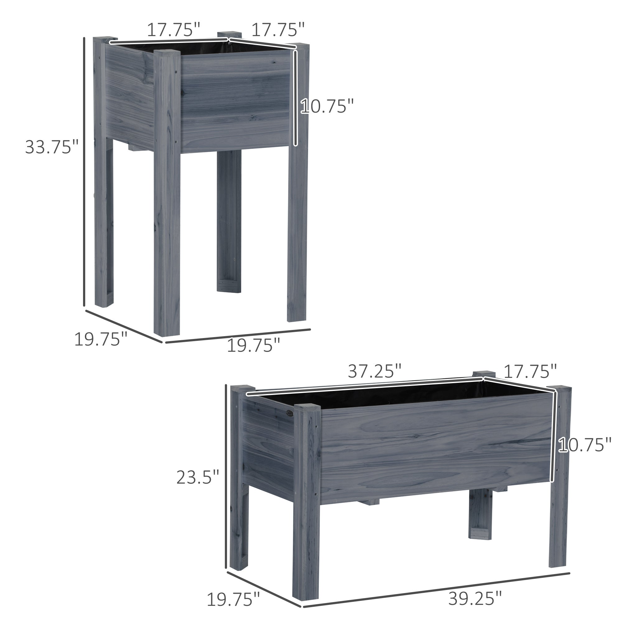 Raised Garden Bed Set of 3, Wooden Elevated Planter Box with Legs and Bed Liner, for Backyard and Patio to Grow Vegetables, Herbs, and Flowers, Gray