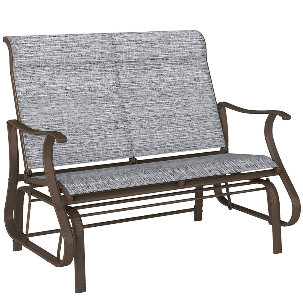 2-Person Outdoor Glider Bench, Patio Glider Loveseat Chair with Powder Coated Steel Frame, 2 Seats Porch Rocking Glider for Backyard, Lawn and Garden, Mixed Gray