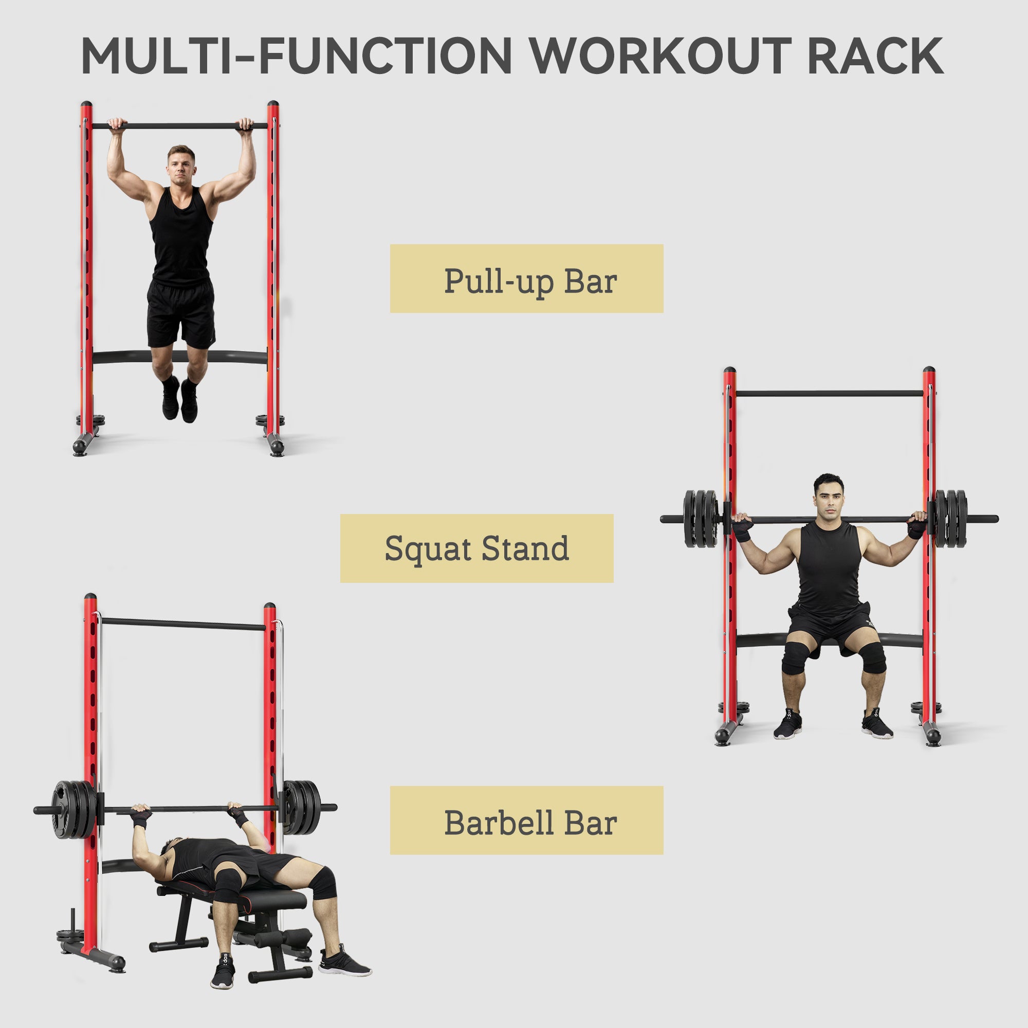 Squat Rack with Pull Up Bar and Barbell Bar Adjustable Bench Press Multi-Function Weight Lifting Half Rack Red