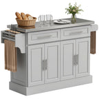 Rolling Kitchen Island Cart with 47" Stainless Steel Top, Portable Island Table for Kitchen with Wheels, Adjustable Shelves, 2 Drawers, Spice, Knife and Towel Rack, Gray