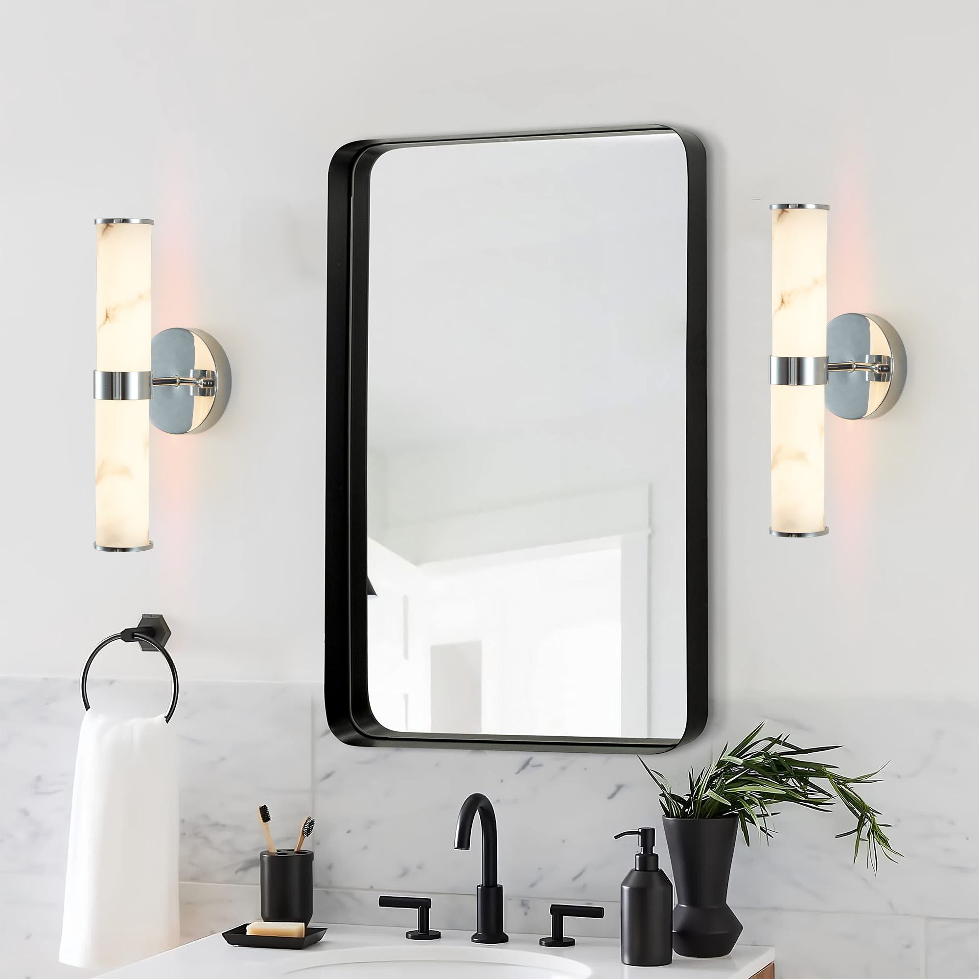 Set of 2 Resin Imitation Marble Wall Sconce, Modern Vertical Light Fixture for Bathrooms, Hallways, Bedrooms, 5" L x 5.5" W x 14" H, Silver