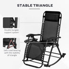 2 Outdoor Rocking Chairs Foldable Reclining Zero Gravity Lounge Rockers w/ Pillow Cup & Phone Holder, Black