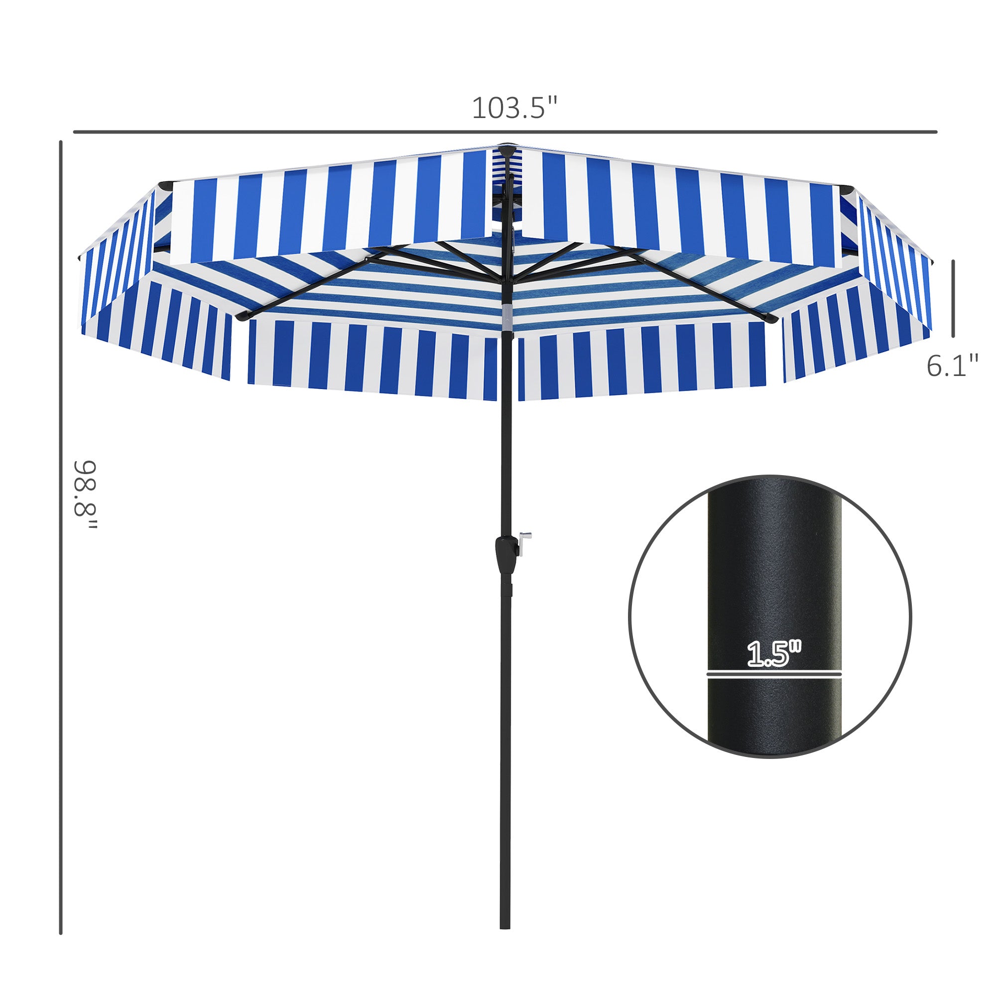 8.6FT Patio Umbrella, UPF 30+ Outdoor Market Umbrella, 2-Tier Vented Patio Table Umbrella with Crank 8 Ribs, Tiltable Porch Umbrella for Garden Deck Poolside, Navy Blue