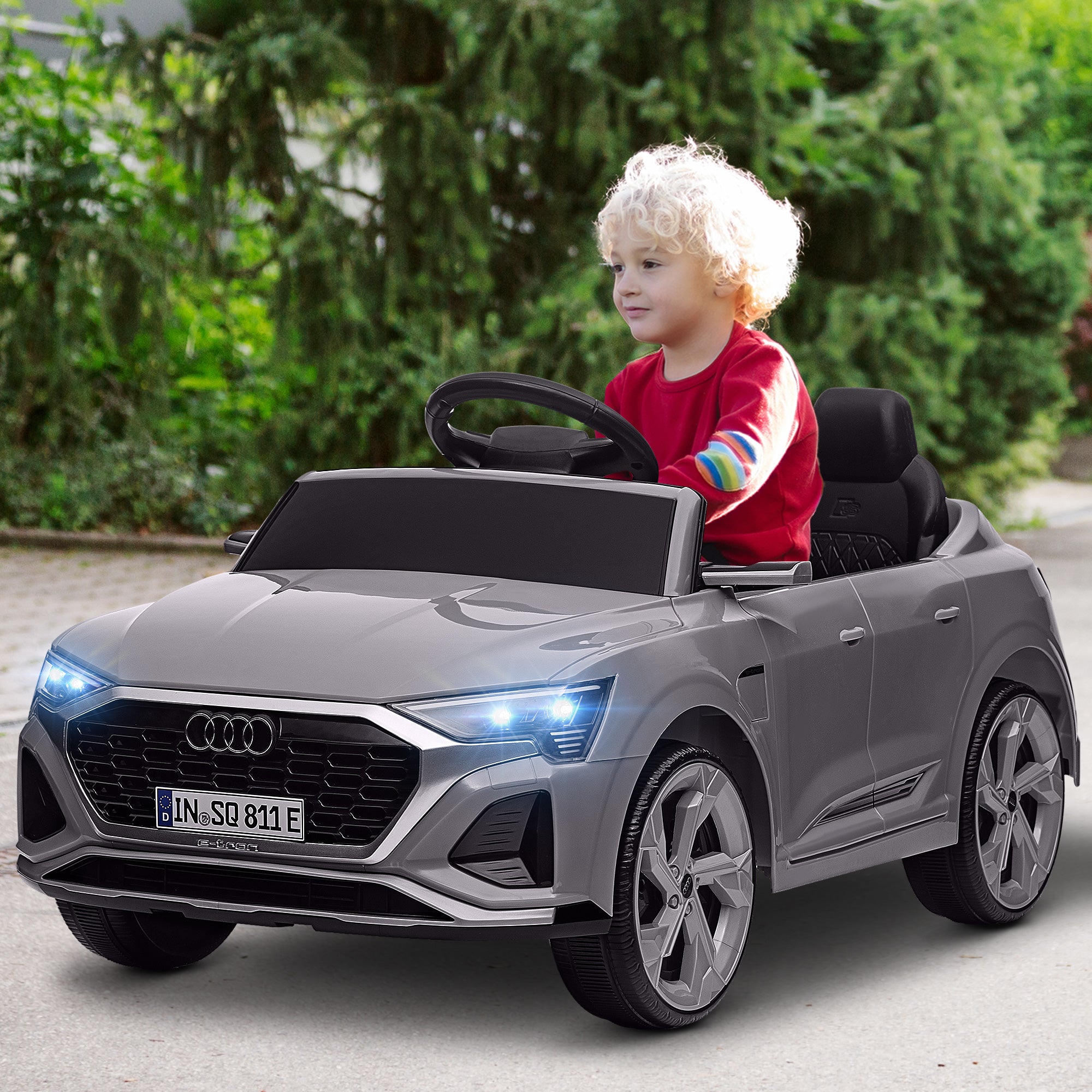Q8 e-tron Sportback Licensed 12V Battery Powered Kids Electric Car w/ Spring Suspension, Soft Start, Gray
