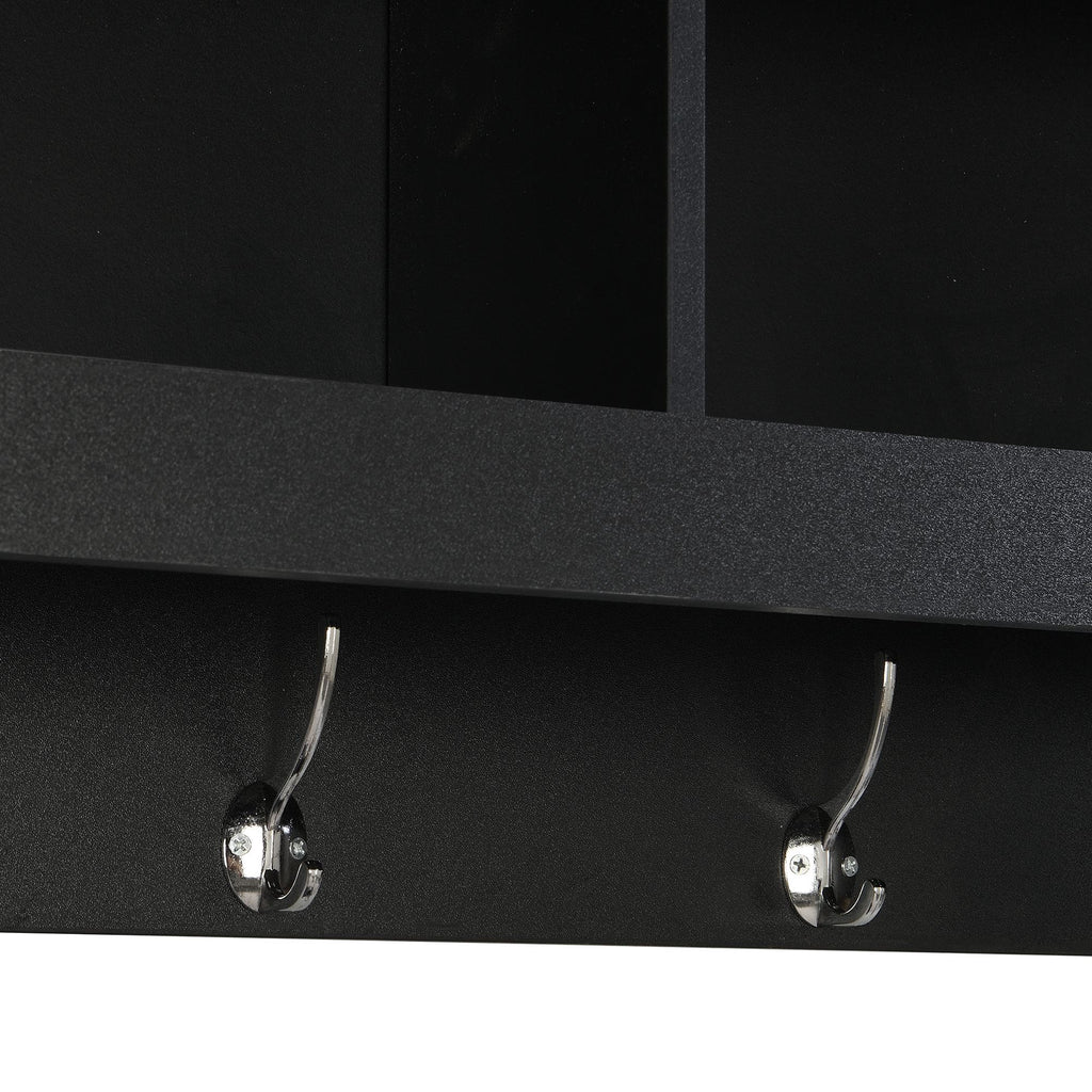 Shoe Cabinet Storage with Shelves and 4 Hooks, Elegant Hall Tree with Wall Mounted Coat Rack, Entryway Organizer for Hallway, Mudroom, Black