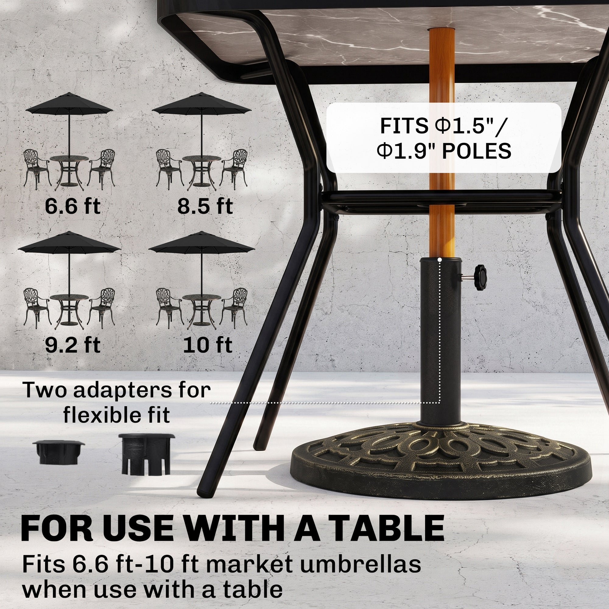 26lbs Heavy Duty Umbrella Base, 17" Umbrella Stand Outdoor Base with Decorative Pattern, for Patio, Outdoor, Swimming Pool, Bronze