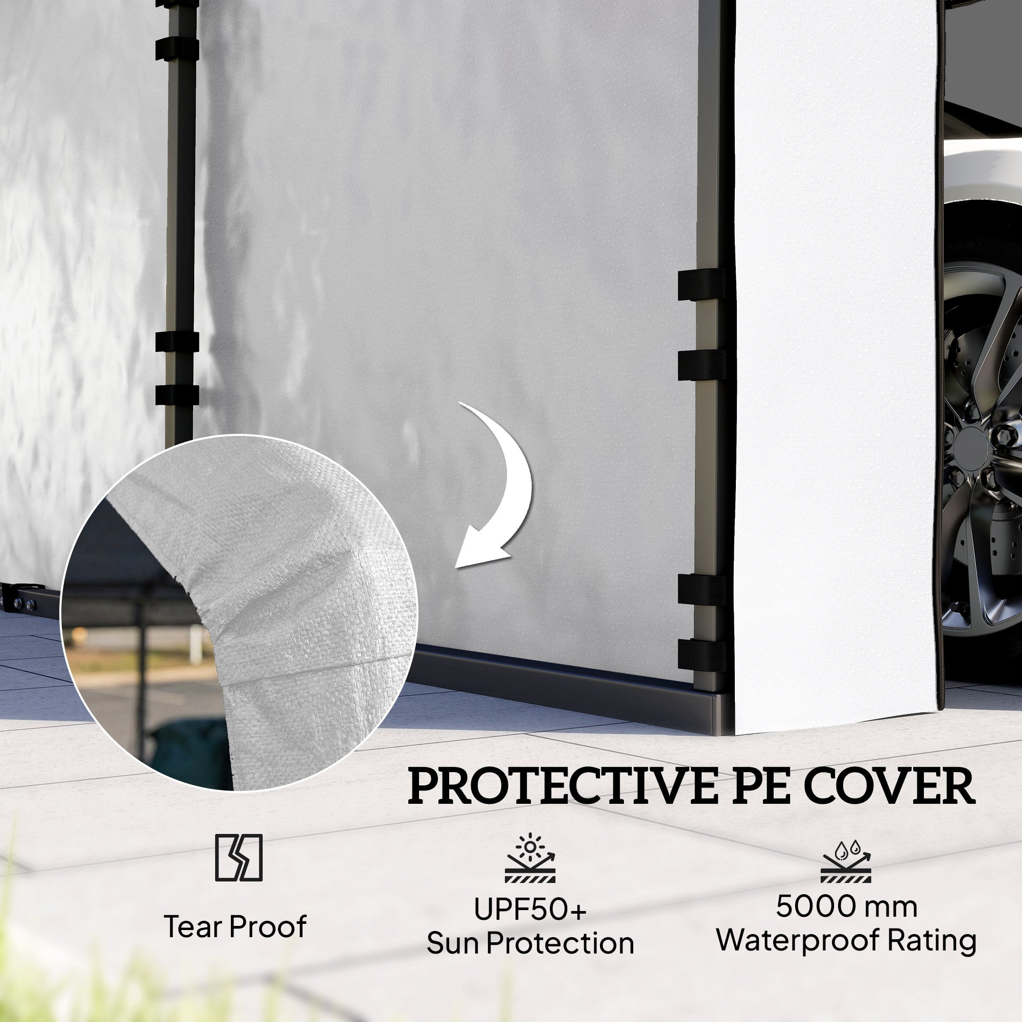 Carport Replacement Sidewall Panel for 10' x 15' Carports, UPF50+ Waterproof Replacement Side Wall Cover, White