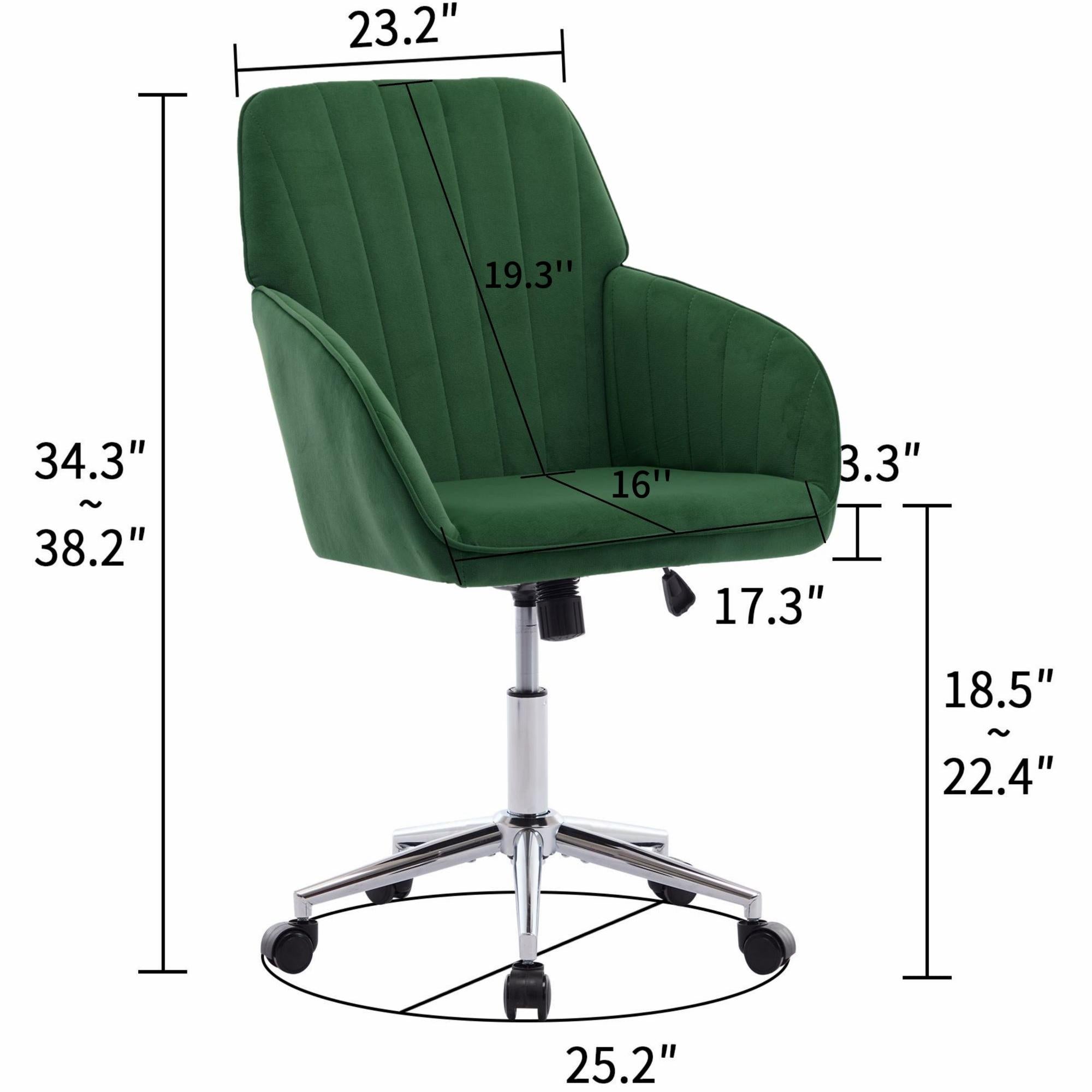 Adjustable Swivel Chair with Memory Foam Cushion and Lumbar Support, Ergonomic Office Chair with Golden Base, 24.5" L x 23.5" W x 37.5" H, Green