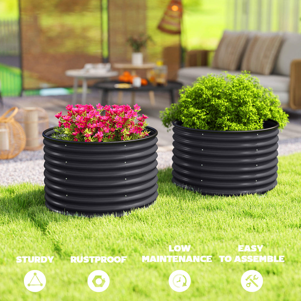 Set of 2 Raised Garden Bed, Metal Planter Box with Safety Edging, Easy-to-assemble Stock Tank, Dark Gray