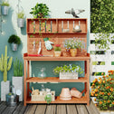 Rustic Wooden Potting Bench with 4 Storage Shelf & Side Hook, Outdoor Garden Workstation for Patio, 47'' L x 19.5'' W x 65'' H, Natural