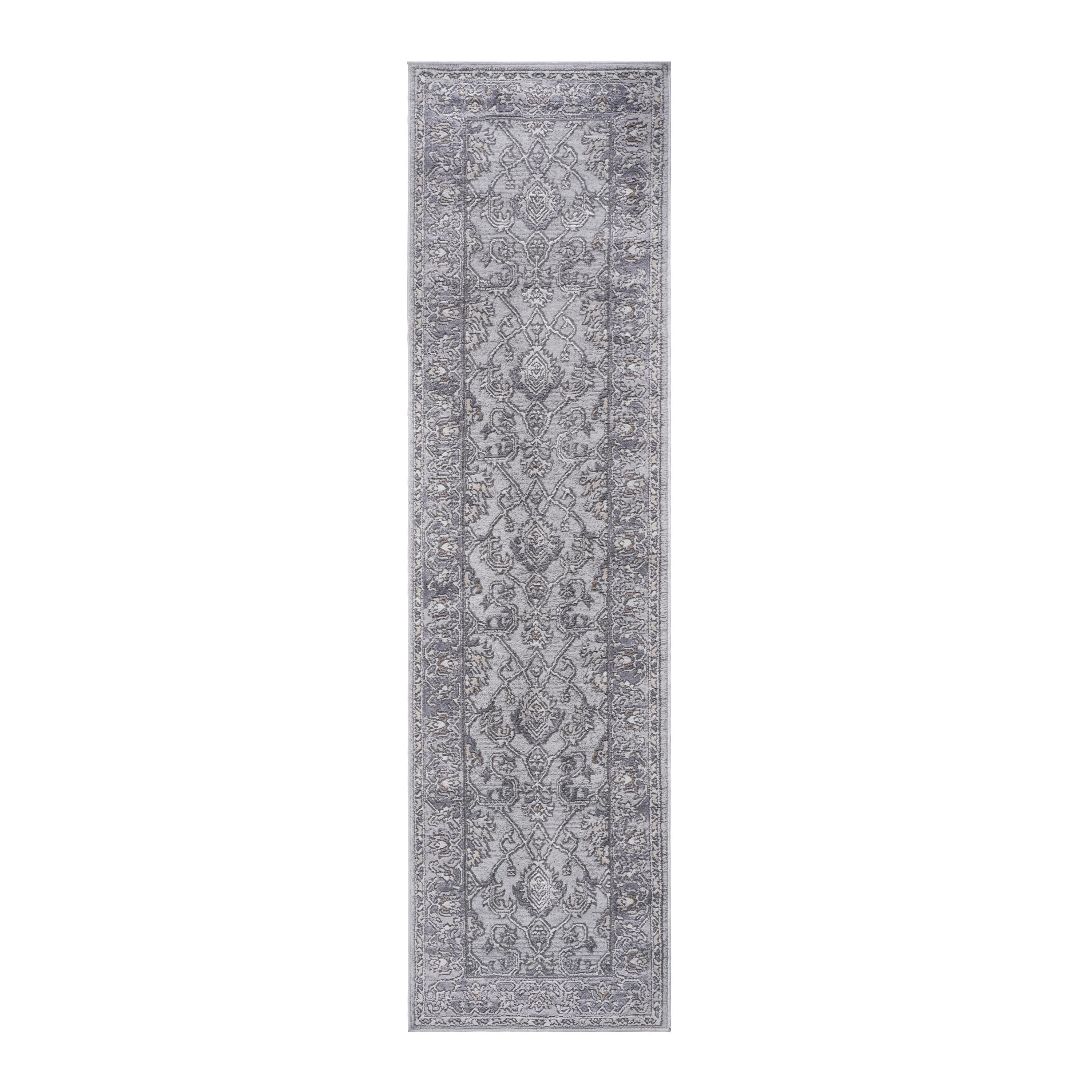 Naar 2x8 Stain-Resistant Area Rug with Cotton Backing, Medium Pile Height, Kid and Pet-Friendly Carpet, 96" L x 26" W x 0.35" H, Ivory+Gray