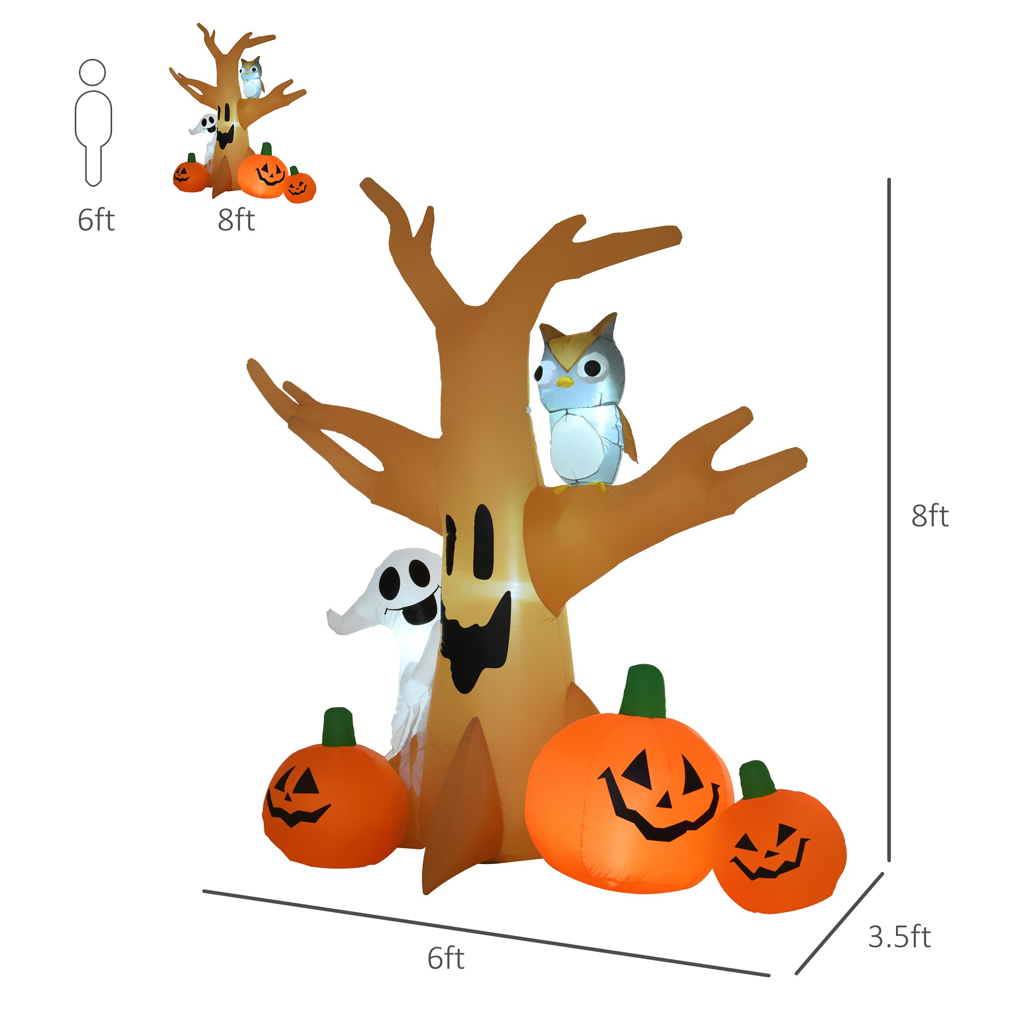 7.5' Tall Lighted Halloween Inflatables Outdoor Decorations Haunted Tree With Owl, Ghost, Pumpkins, Blow Up LED Yard Decor for Garden, Lawn, Party, Holiday, Waterproof